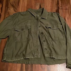 A green button up cardigan/jacket, women’s L, from American Eagle.